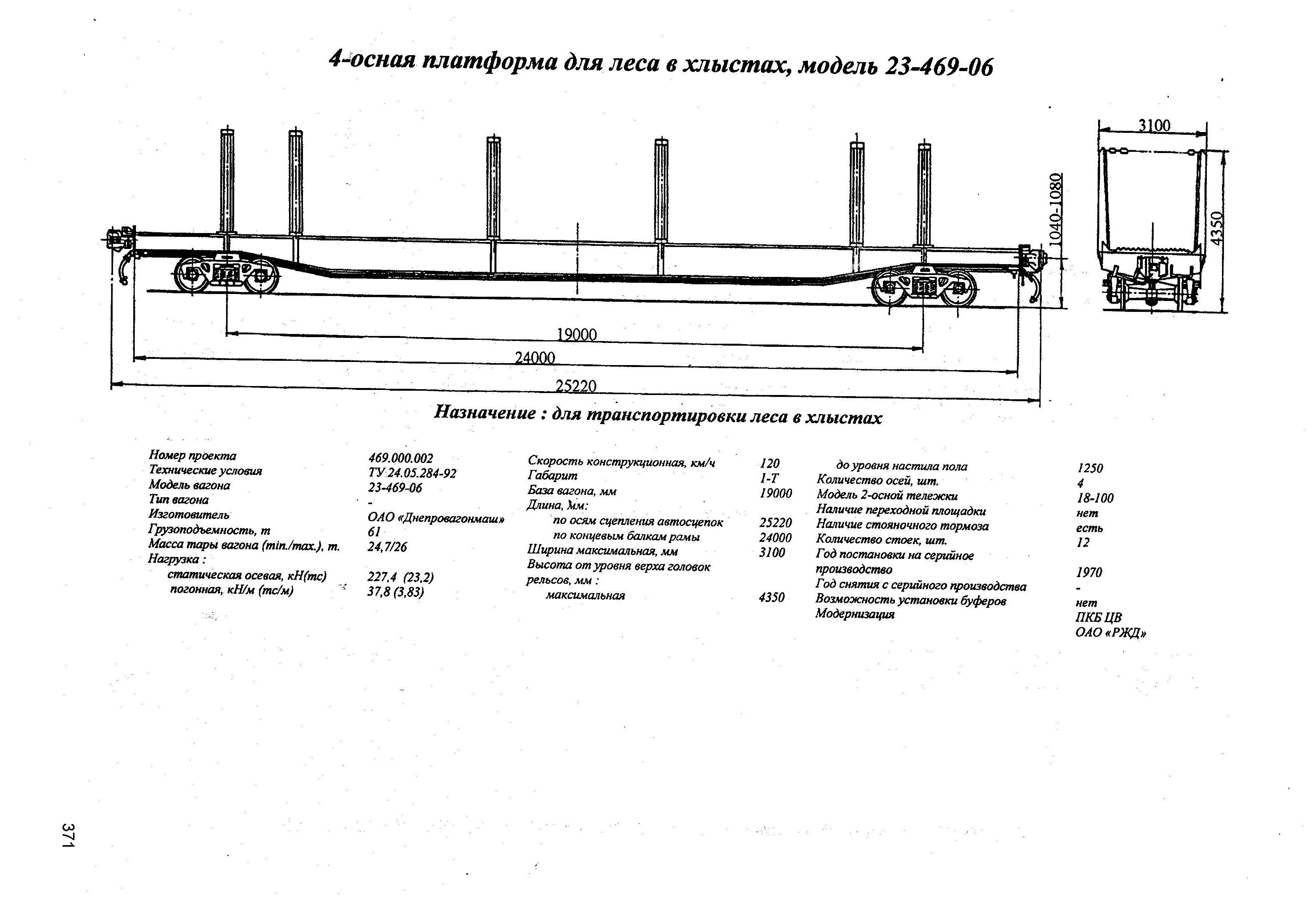 4-осная платформа для леса в хлыстах, модель 23-469-06