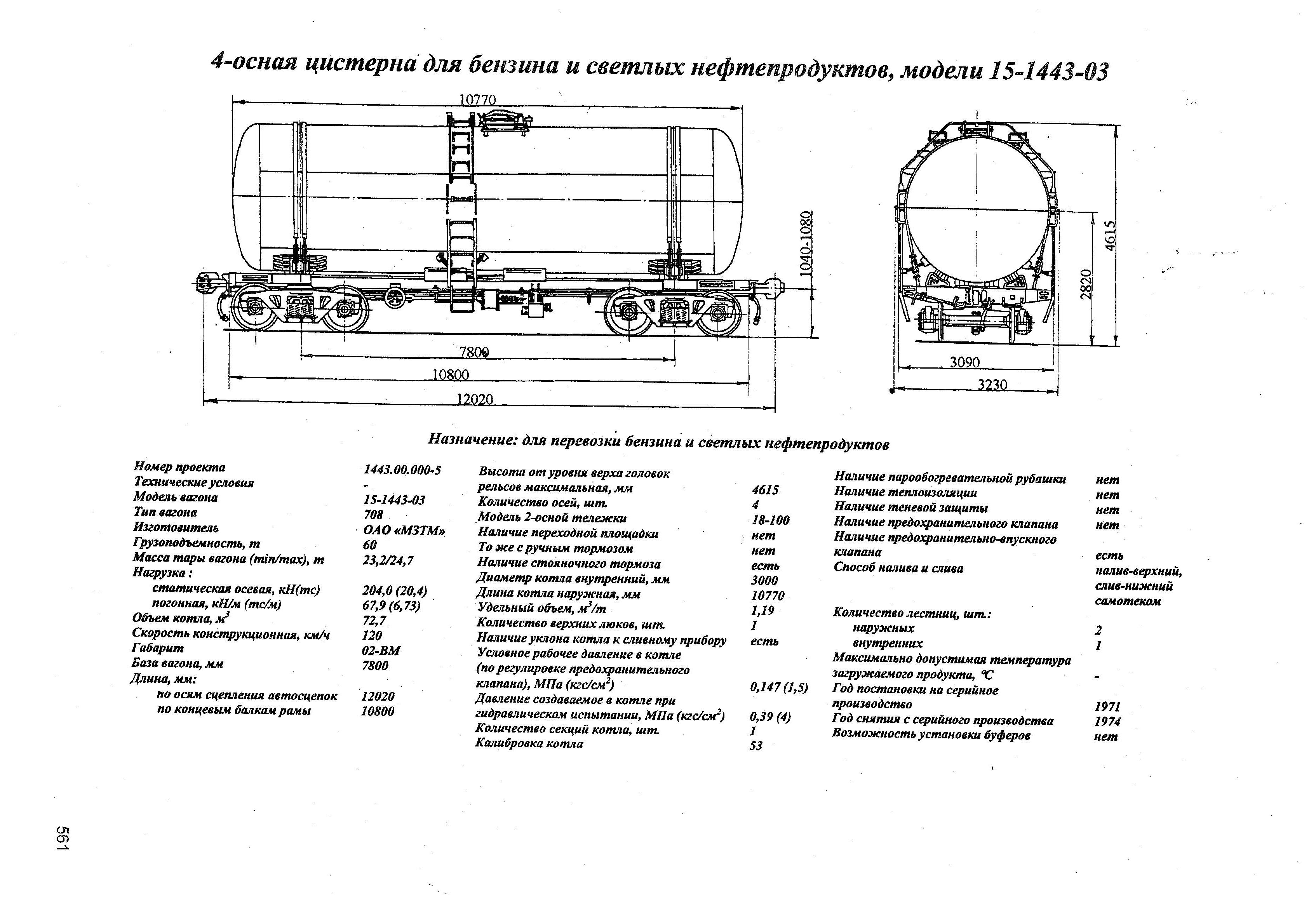 4-осная цистерна для бензина и светлых нефтепродуктов, модели 15-1443-03