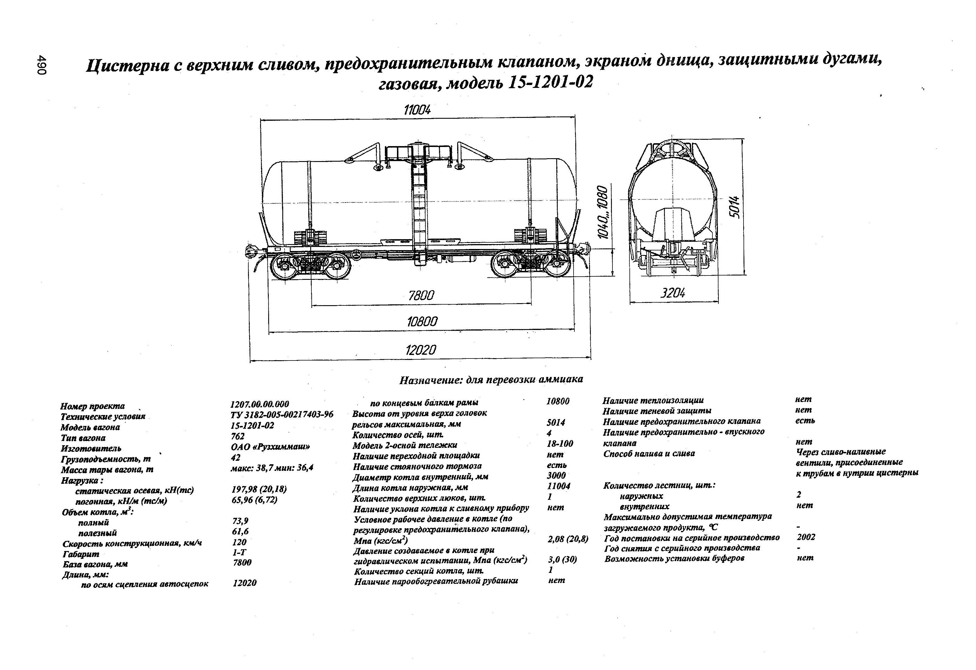Цистерна с верхним сливом, предохранительным клапаном, экраном днища, защитными дугами, газовая, модель 15-1201-02