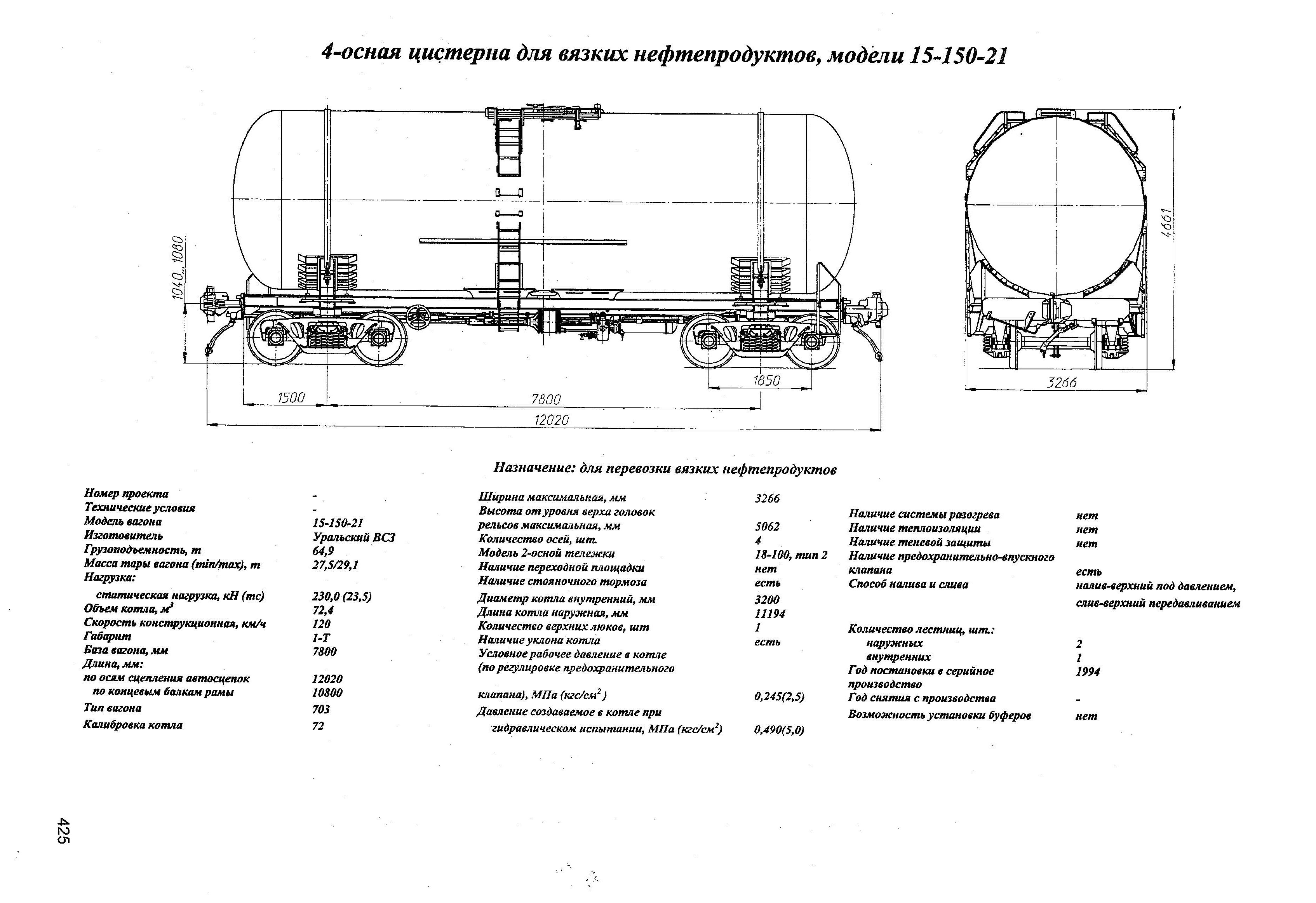 4-осная цистерна для вязких нефтепродуктов, модели 15-150-21