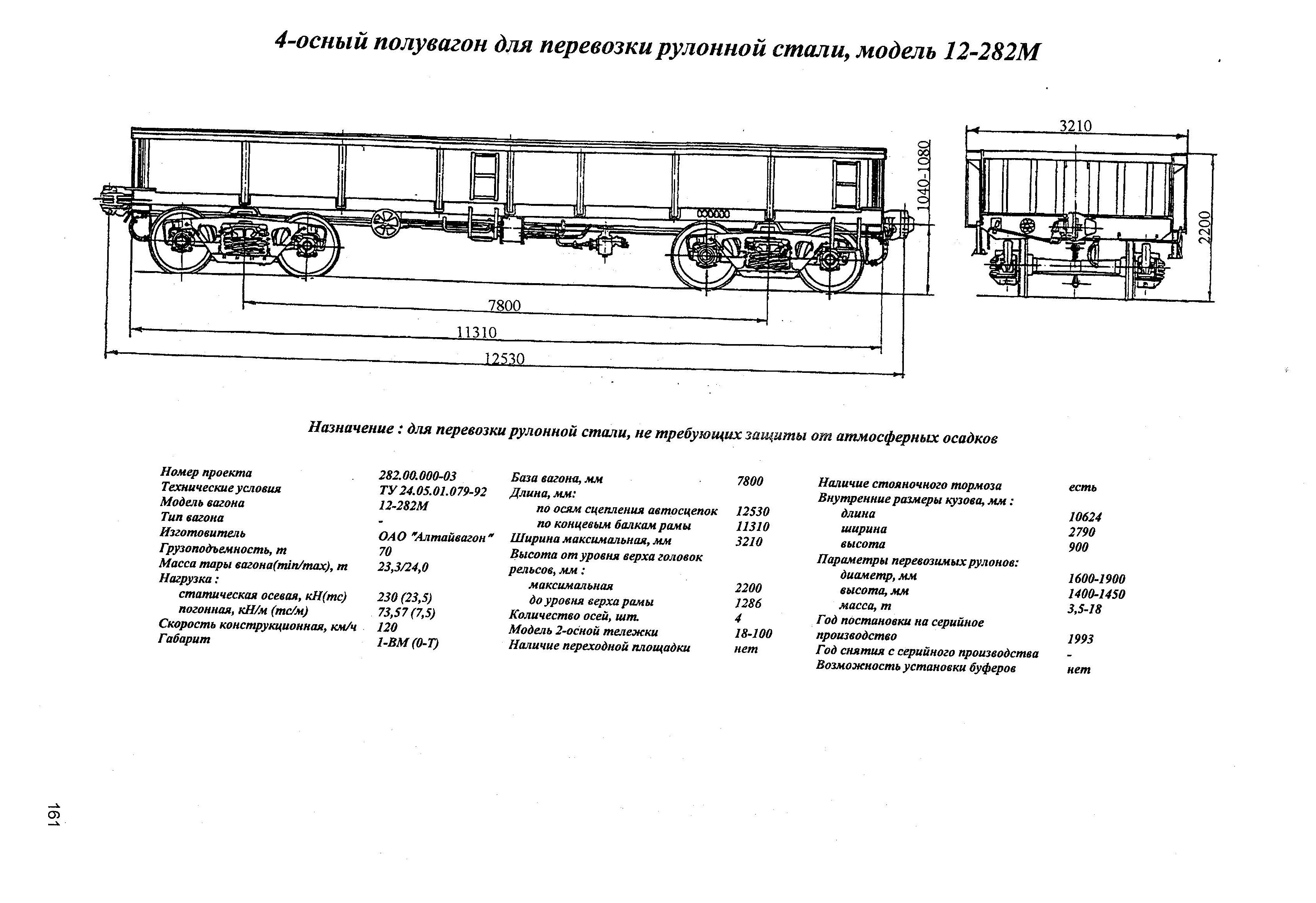 4-осный полувагон для перевозки рулонной стали, модель 12-282М