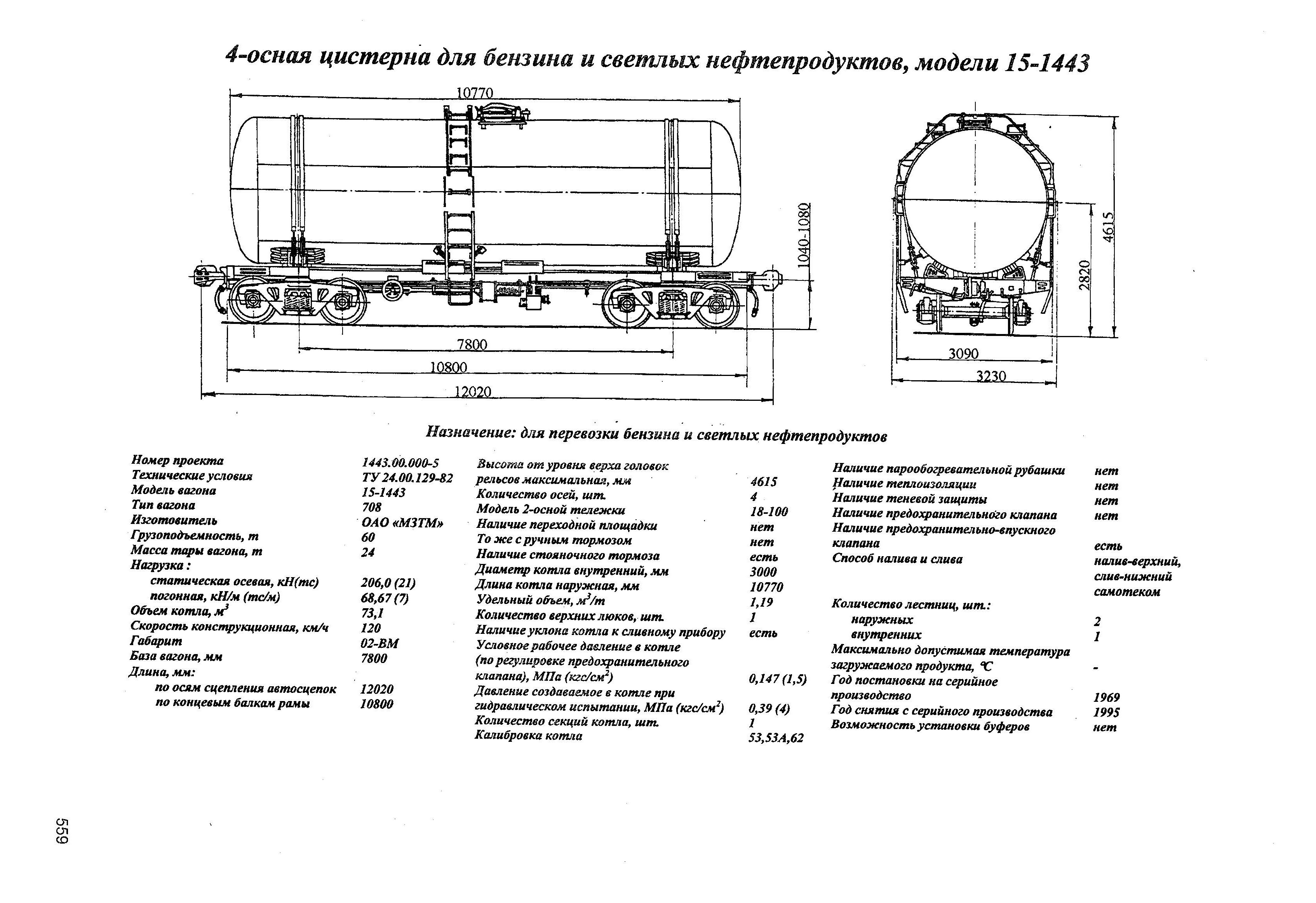 4-осная цистерна для масел растительных, модели 15-1443-3П