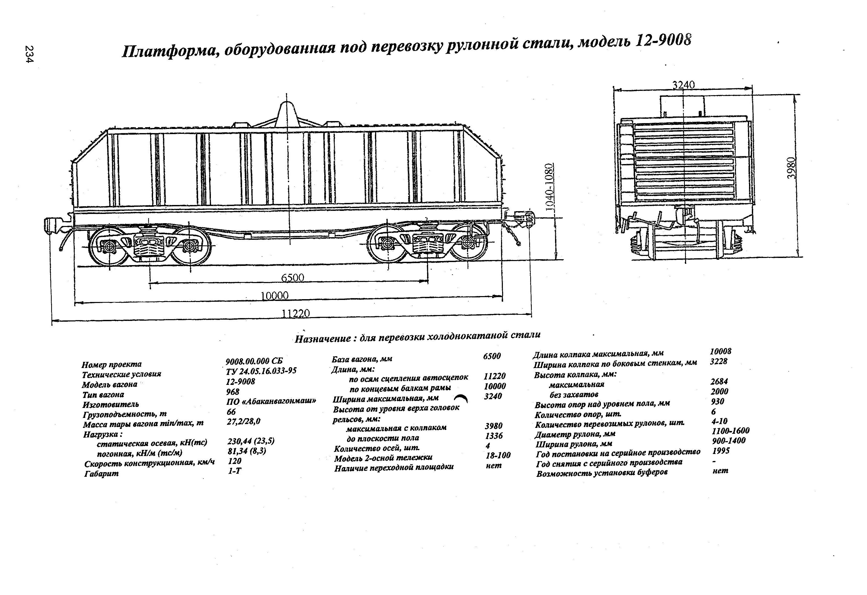 Платформа, оборудованная под перевозку рулонной стали, модель 12-9008