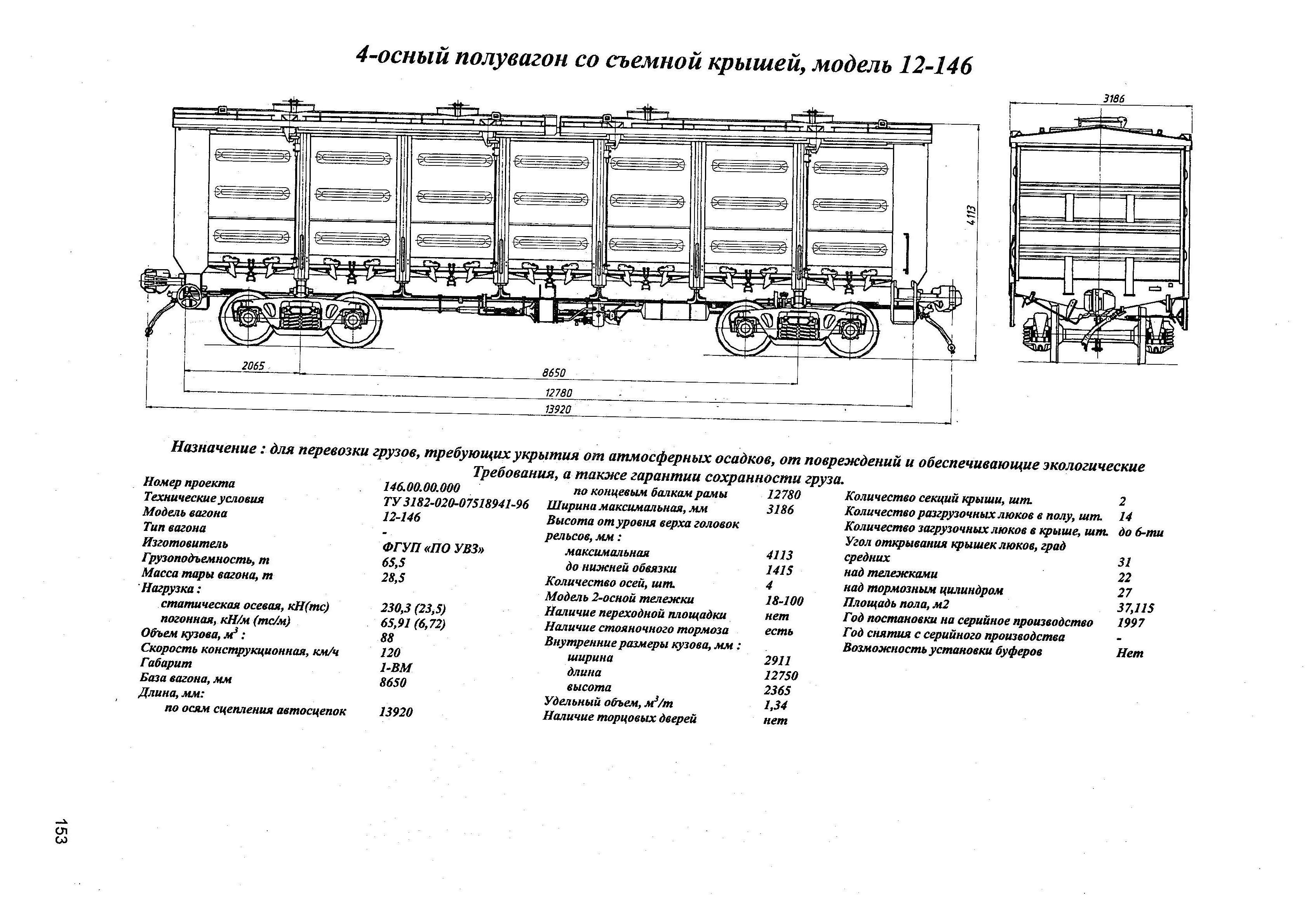 4-осный полувагон со съемной крышей, модель 12-146