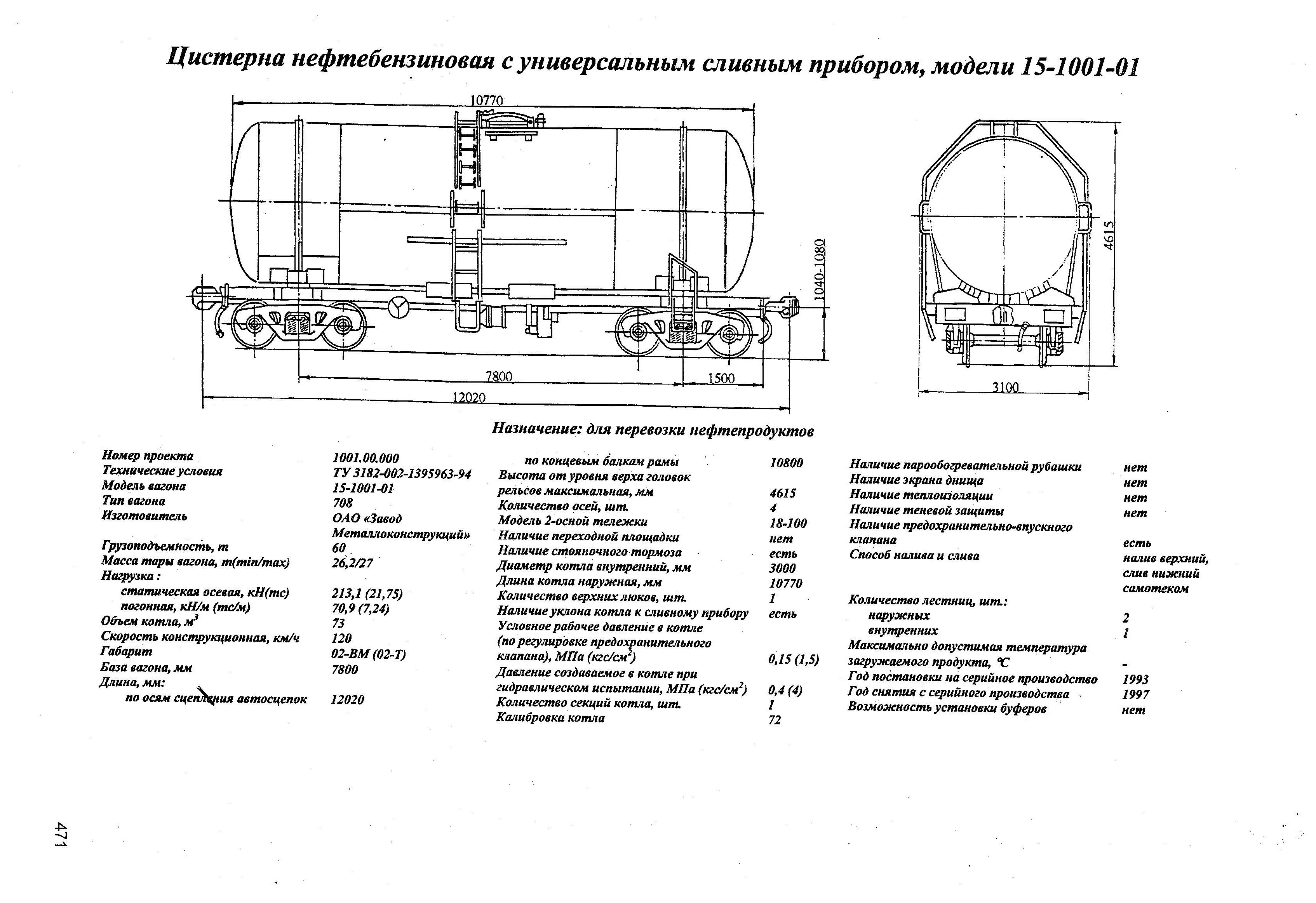 Цистерна нефтебензиновая с универсальным сливным прибором, модели 15-1001-01