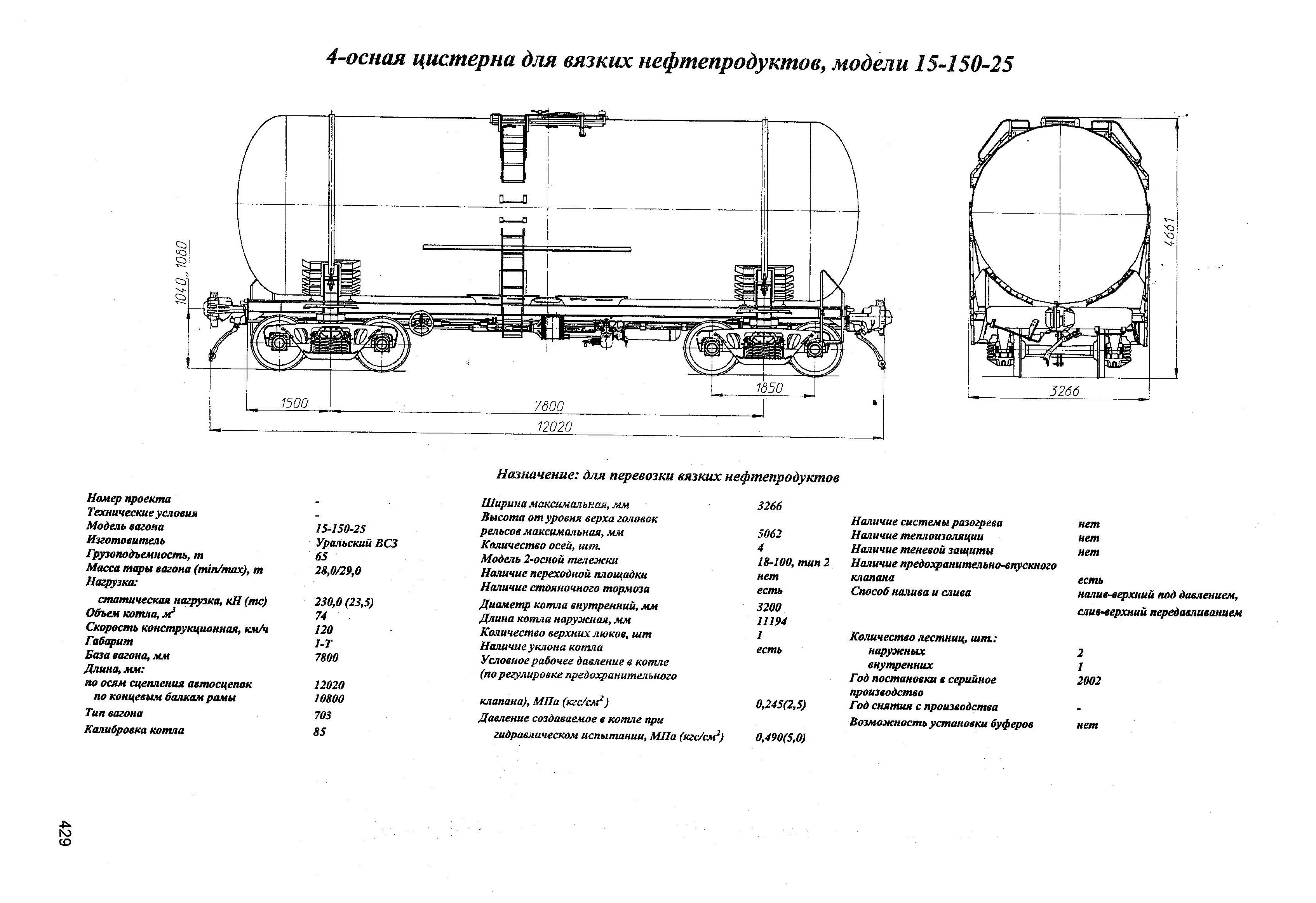 4-осная цистерна для вязких нефтепродуктов, модели 15-150-25