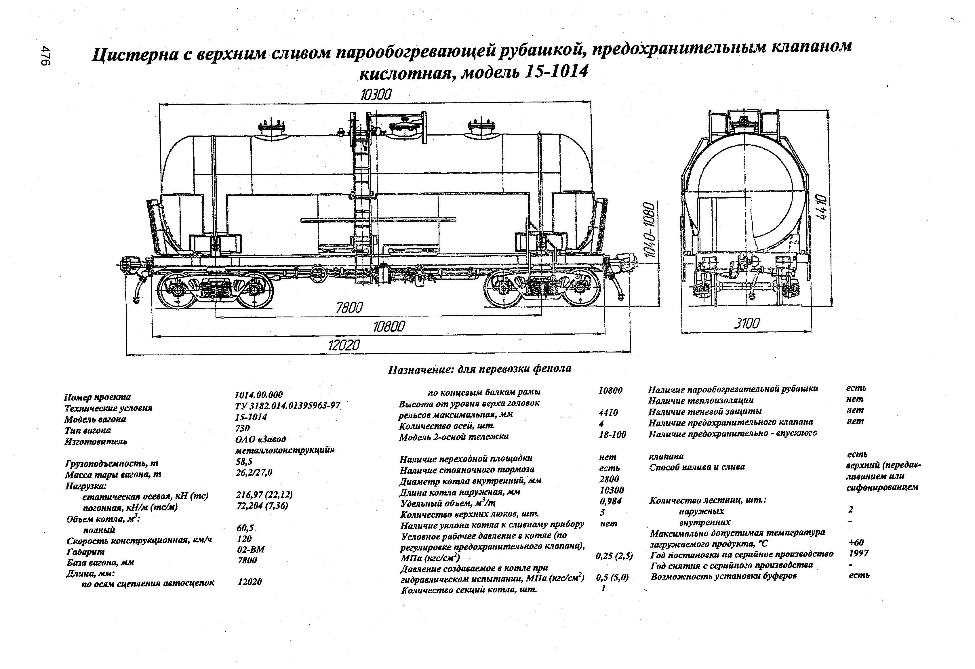 Цистерна с верхним сливом парообогревающей рубашкой, предохранительным клапаном кислотная, модель 15-1014