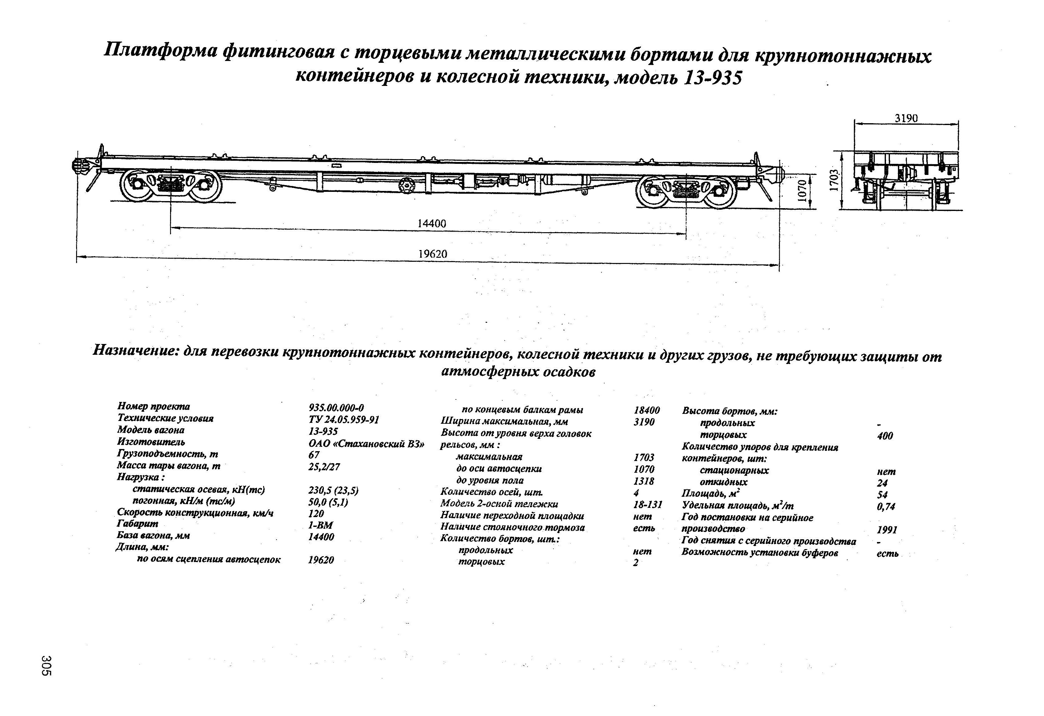 Платформа фишинговая с торцевыми металлическими бортами для крупнотоннажных контейнеров и колесной техники, модель 13-935