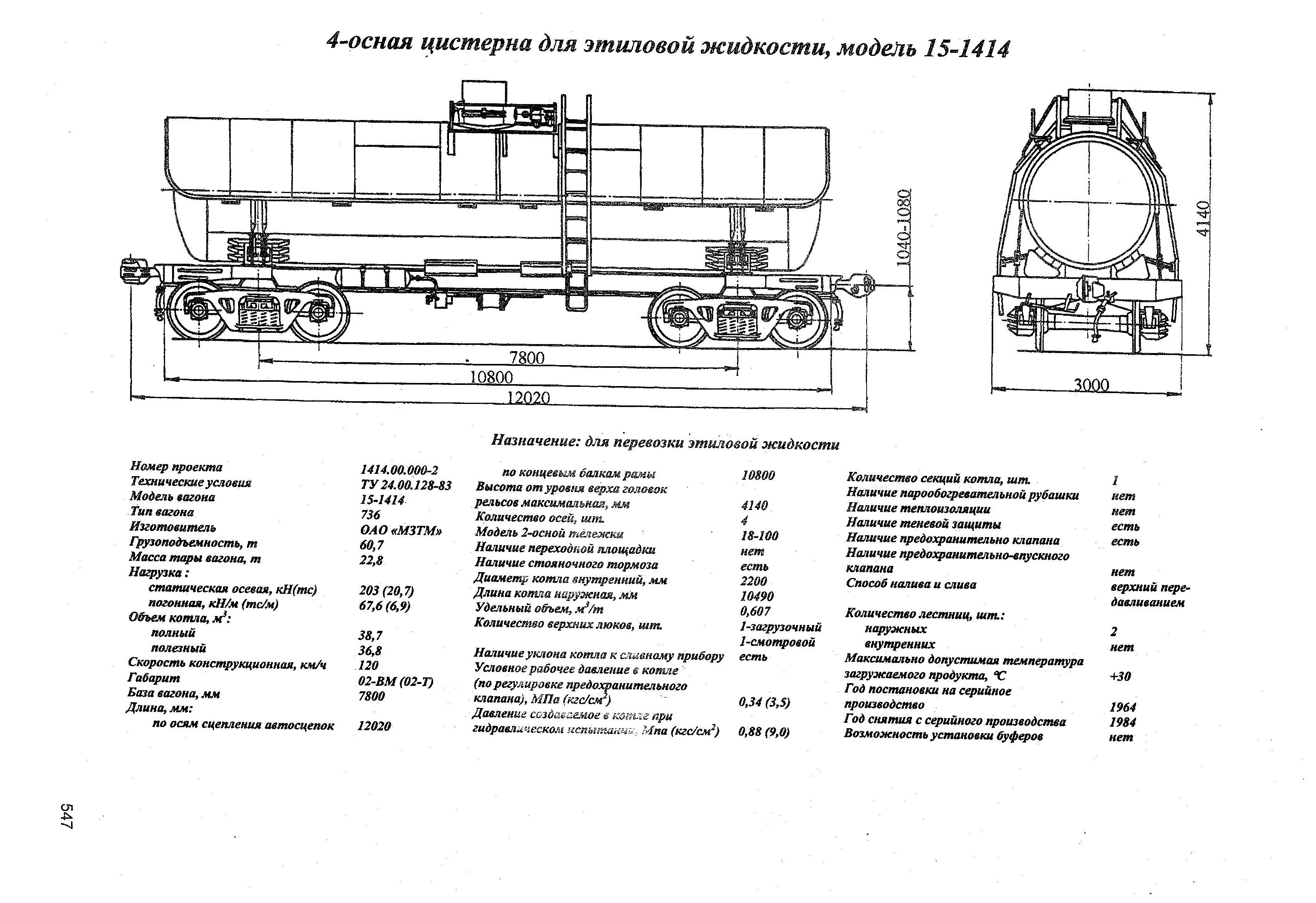 4-осная цистерна для этиловой жидкости, модель 15-1414