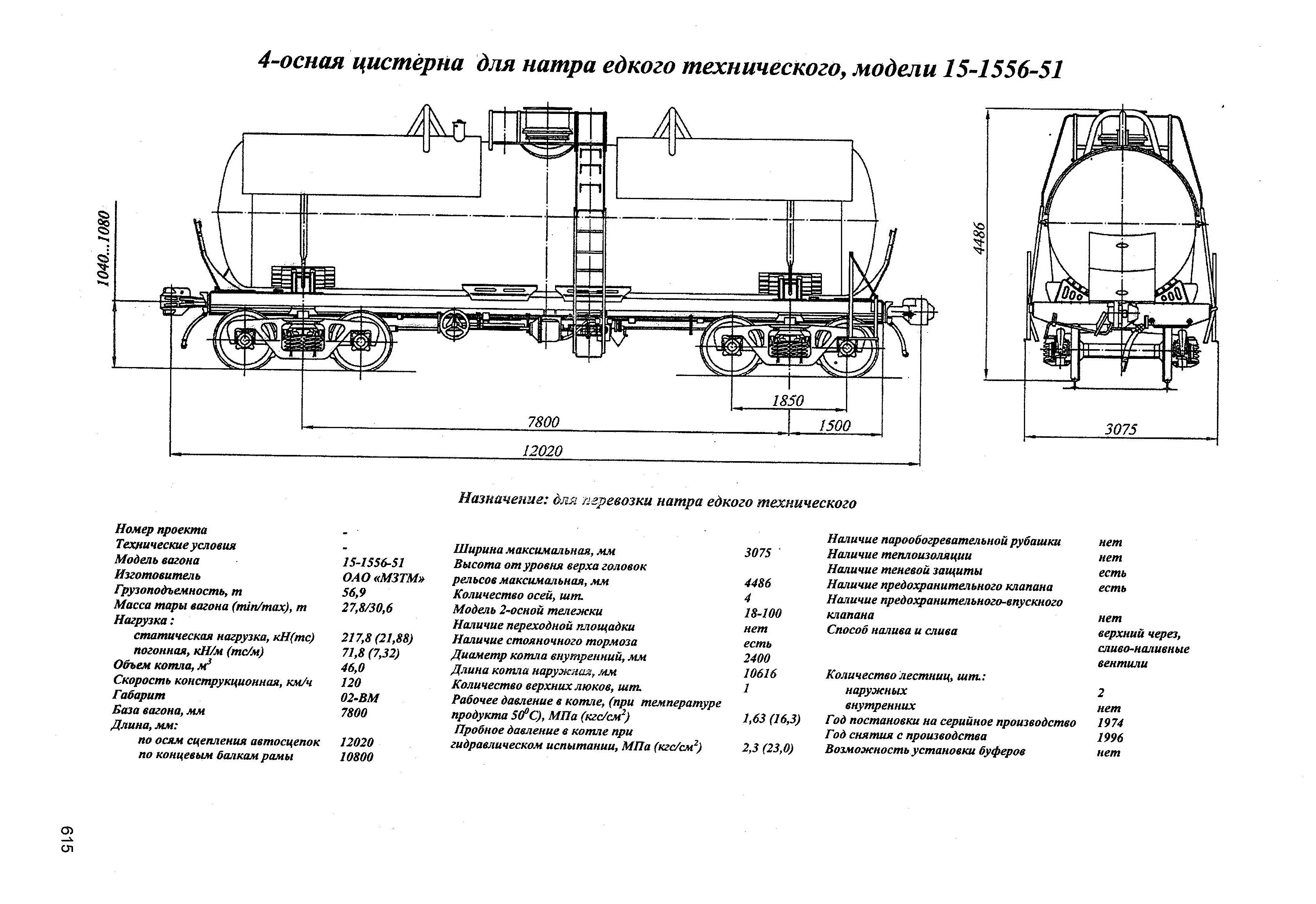 4-осная цистерна для натра едкого технического, модели 15-1556-51