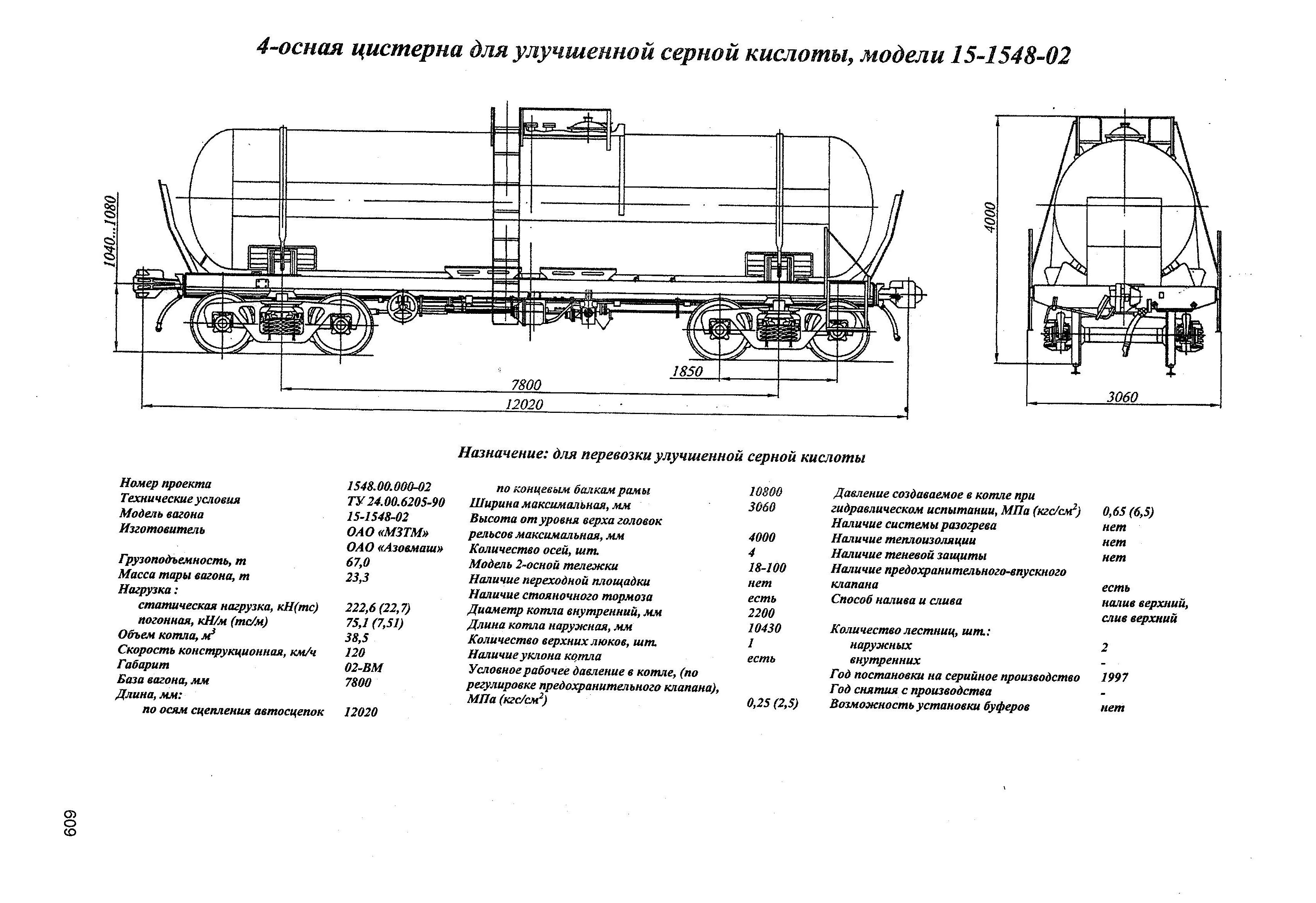 4-осная цистерна для улучшенной серной кислоты, модели 15-1548-02