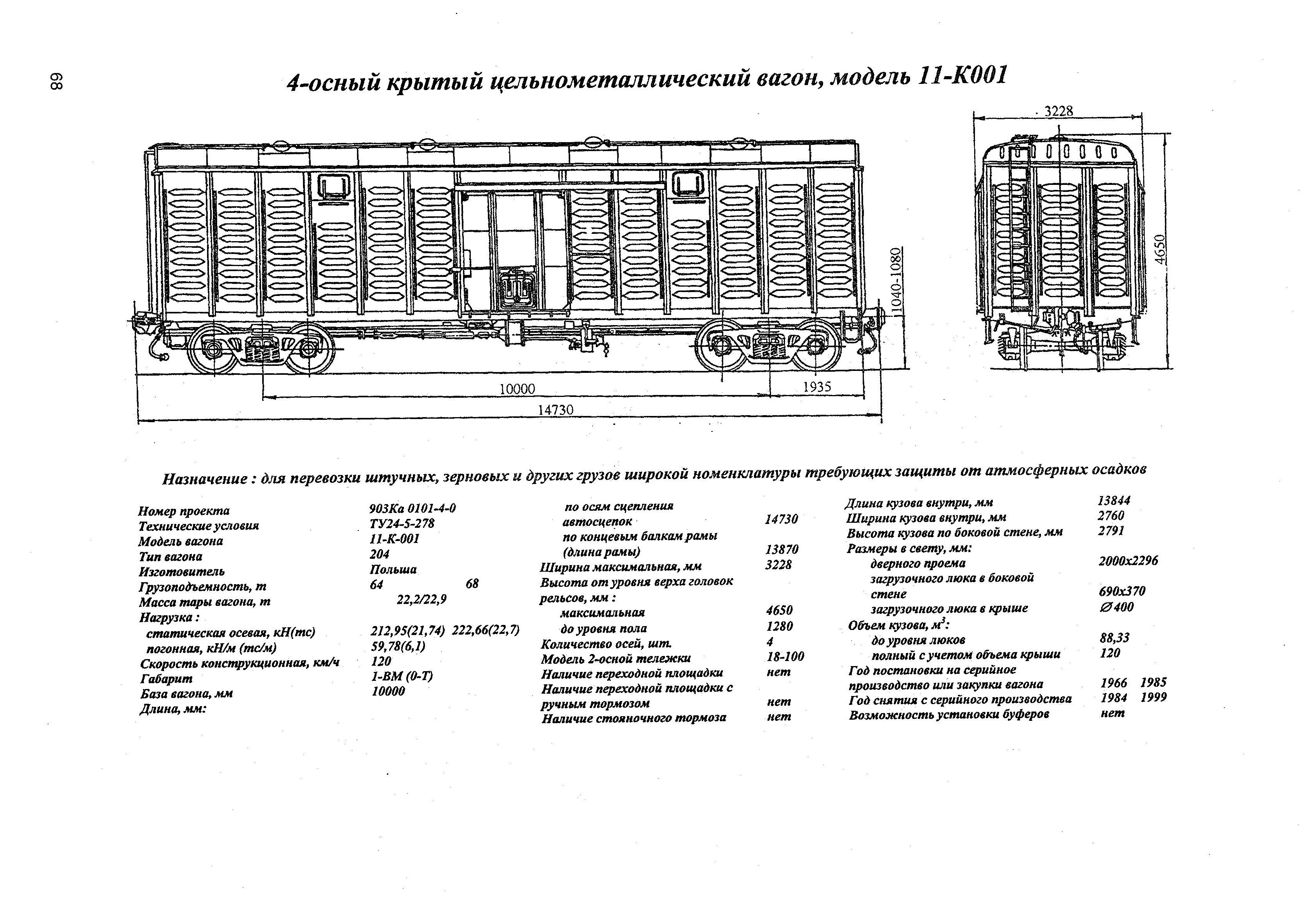 4-осный крытый цельнометаллический вагон, модель 11-К001