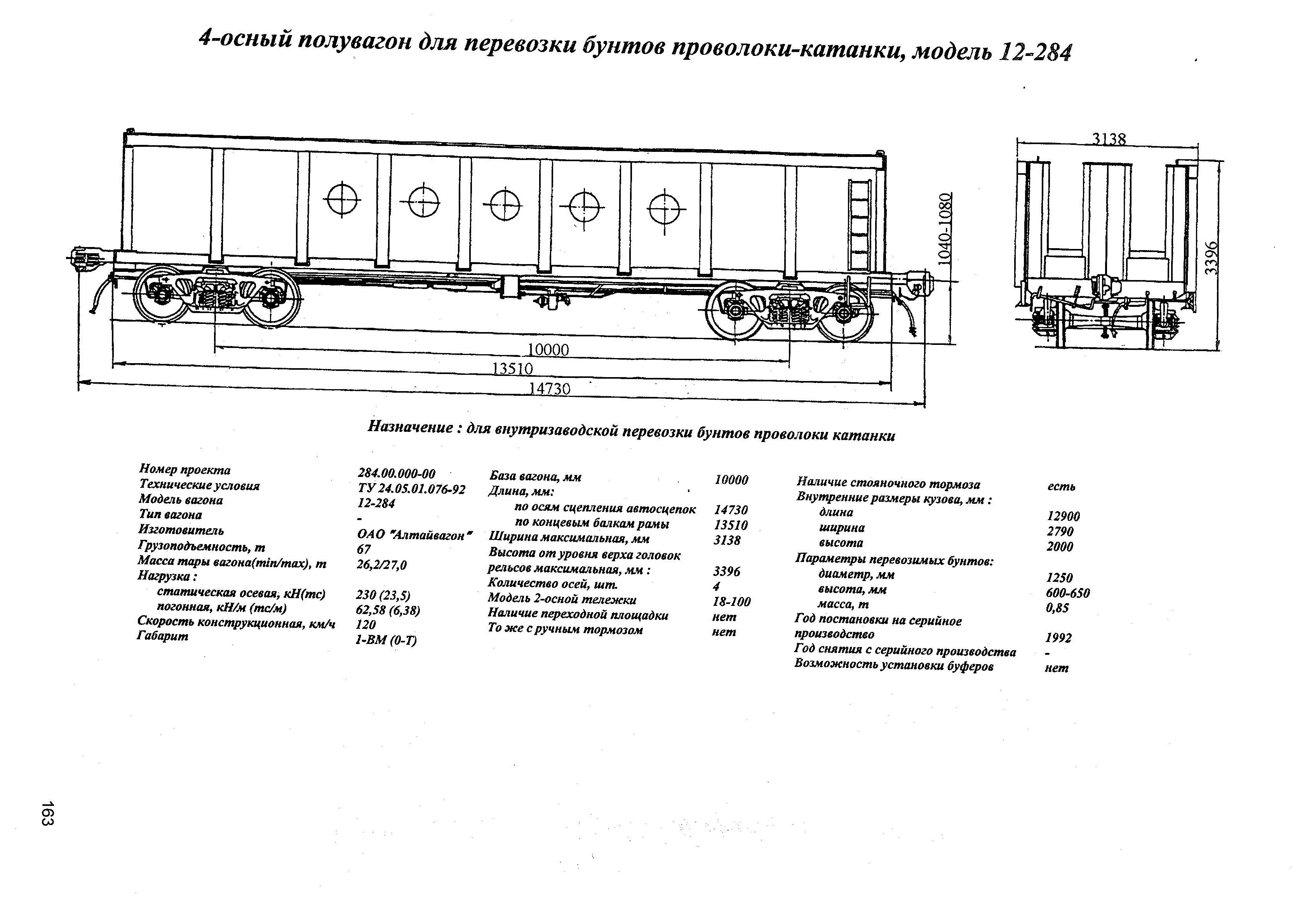 4-осный полувагон для перевозки бунтов проволоки-катанки, модель 12-284