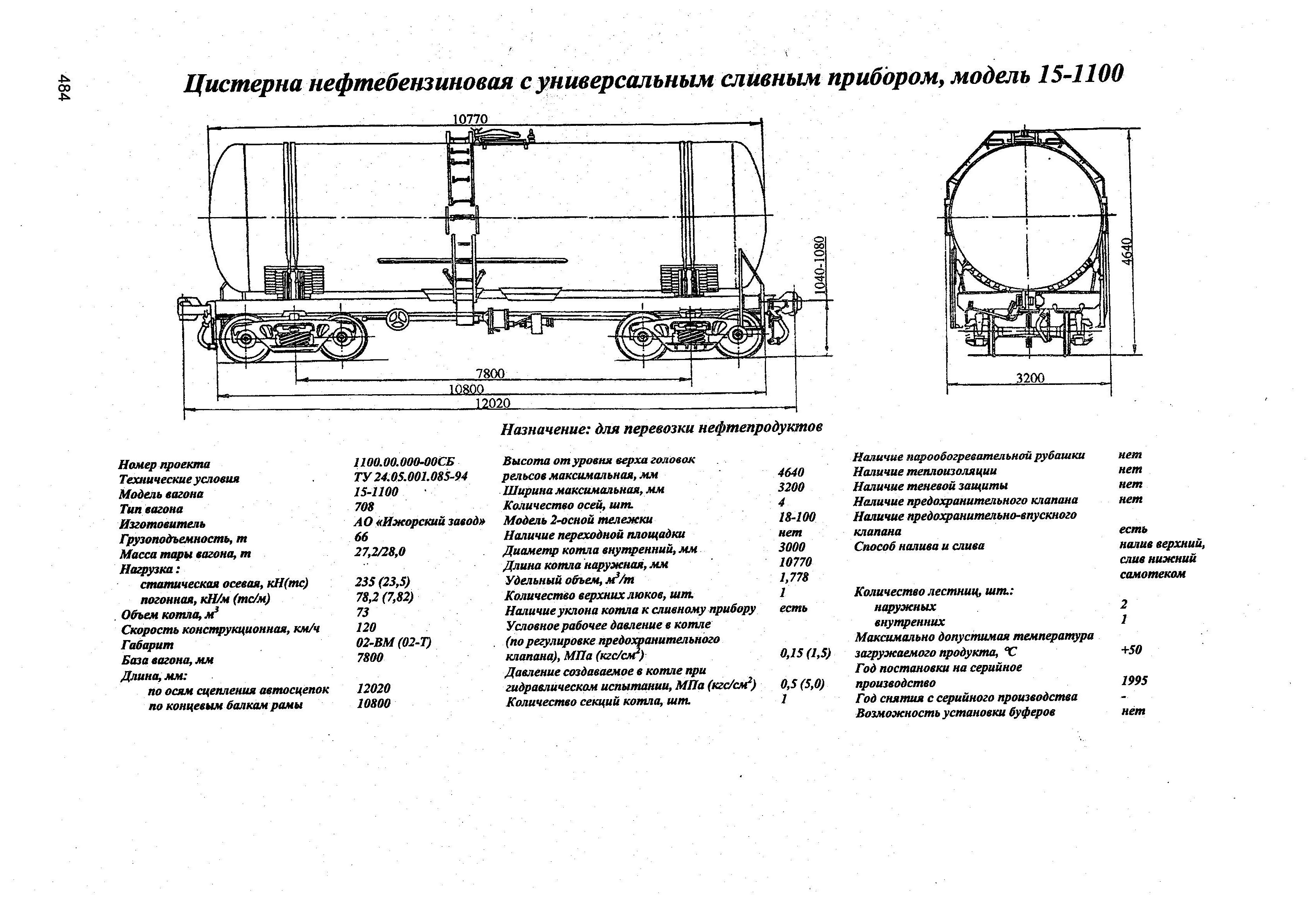 Цистерна нефтебензиновая с универсальным сливным прибором, модель 15-1100