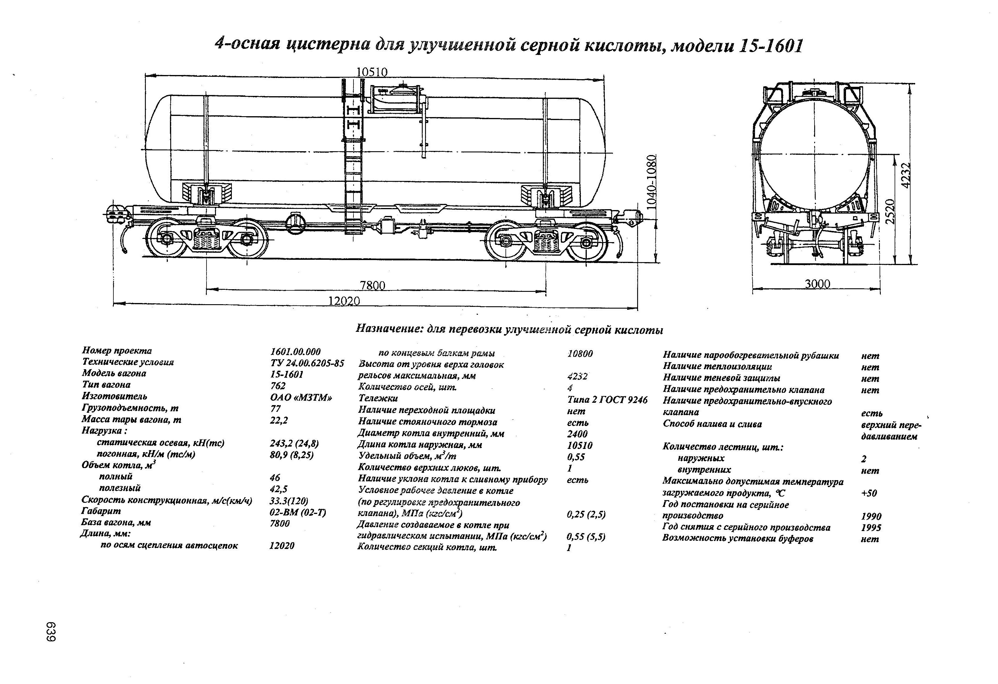 4-осная цистерна для улучшенной серной кислоты, модели 15-1601