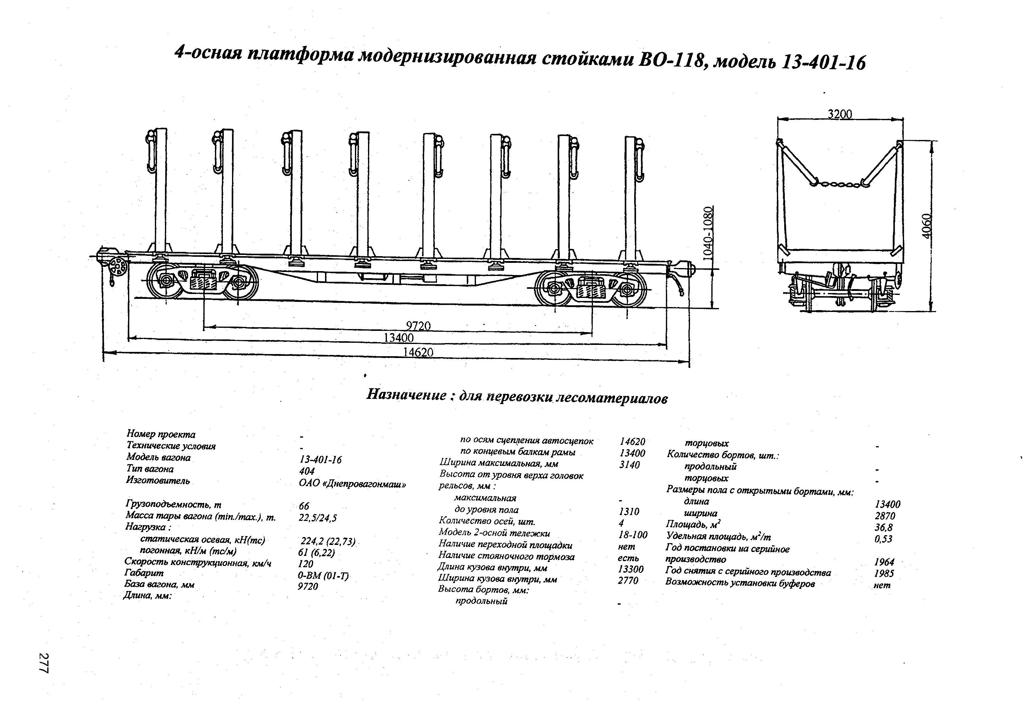 4-осная платформа модернизированная стойками ВО-118, модель 13-401-16