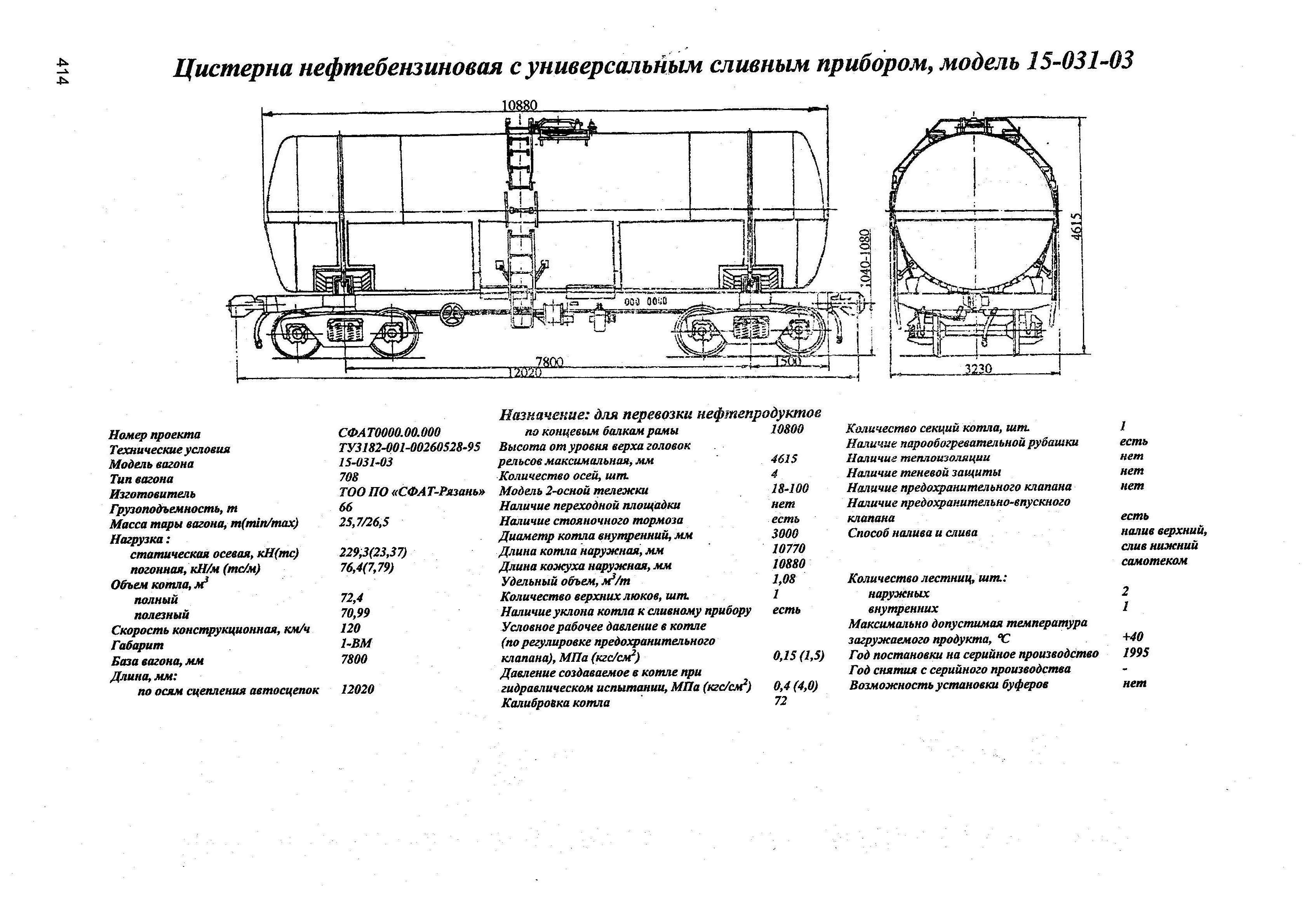 Цистерна нефтебензиновая с универсальным сливным прибором, модель 15-031-03