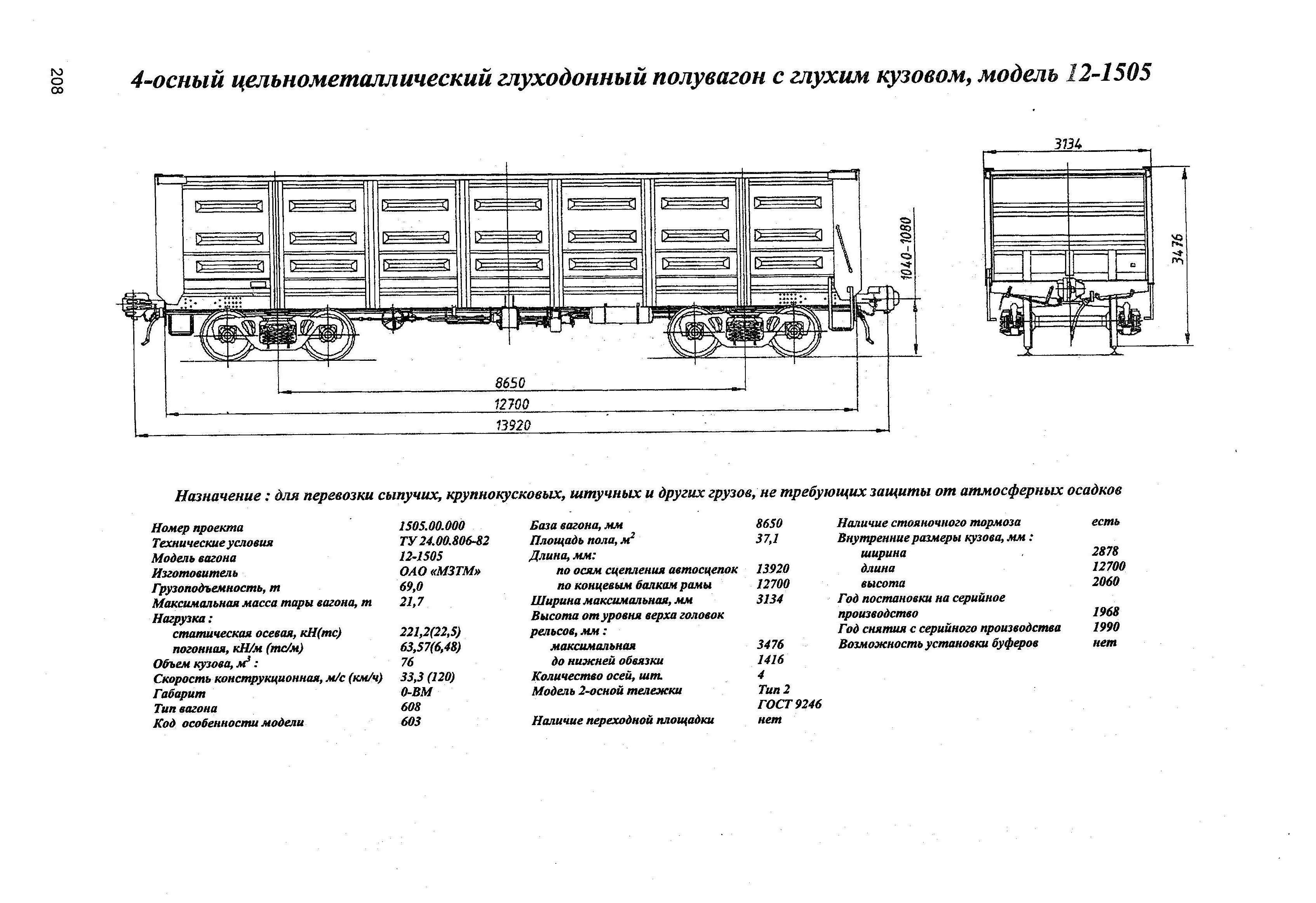 4-осный цельнометаллический глуходонный полувагон с глухим кузовом, модель 12-1505