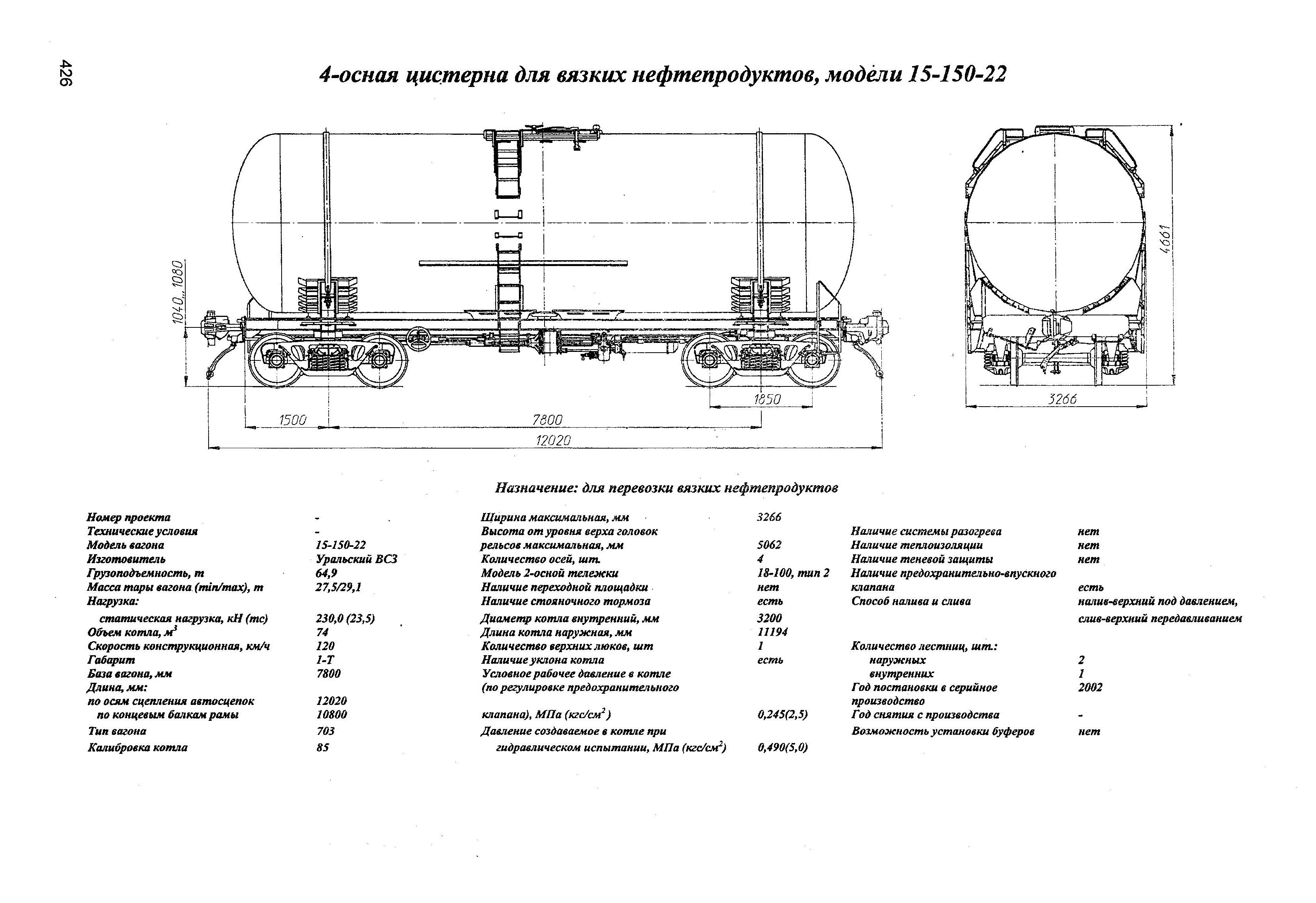 4-осная цистерна для вязких нефтепродуктов, модели 15-150-22