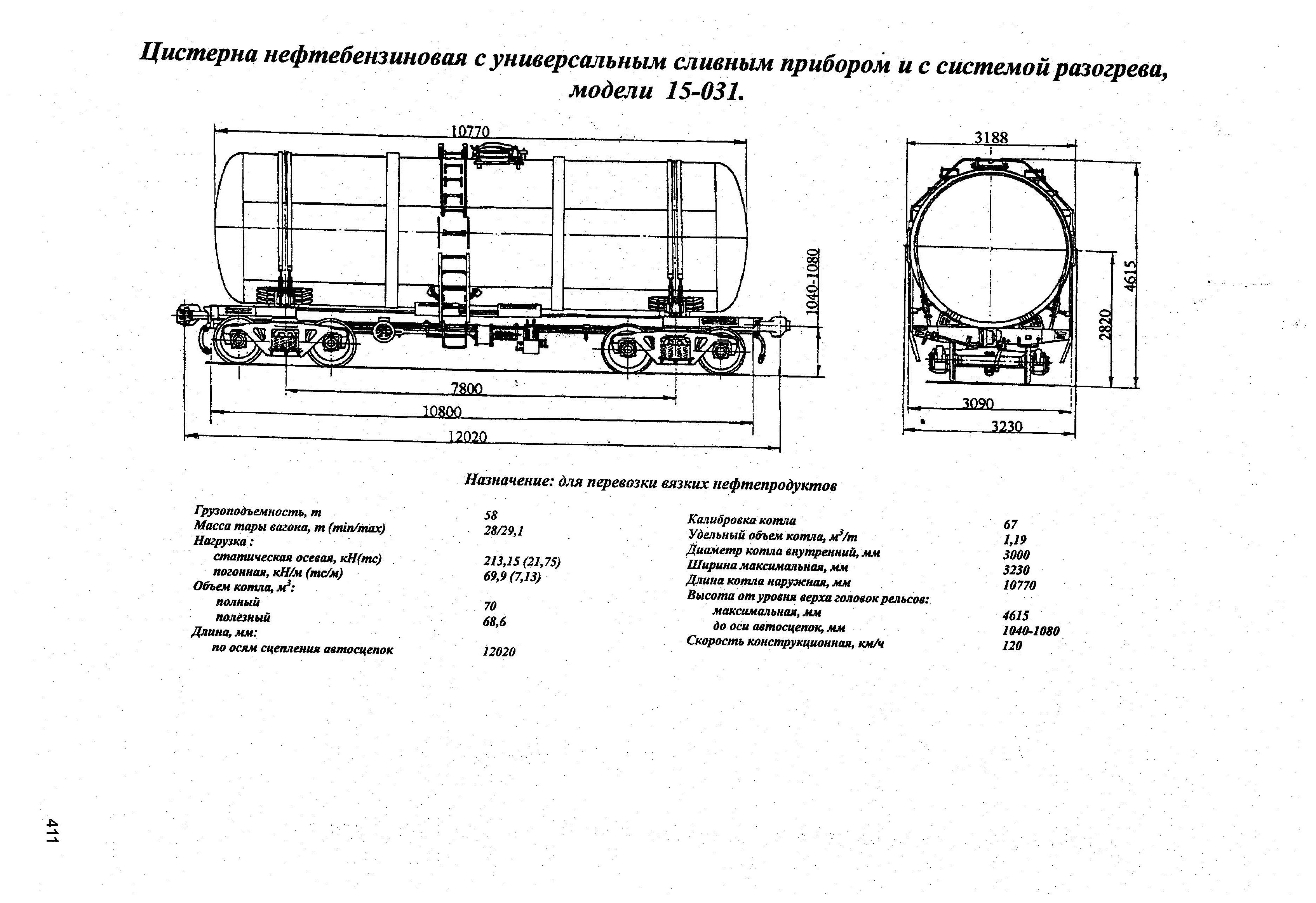 Цистерна нефтебензиновая с универсальным сливным прибором и с системой разогрева, модели 15-031
