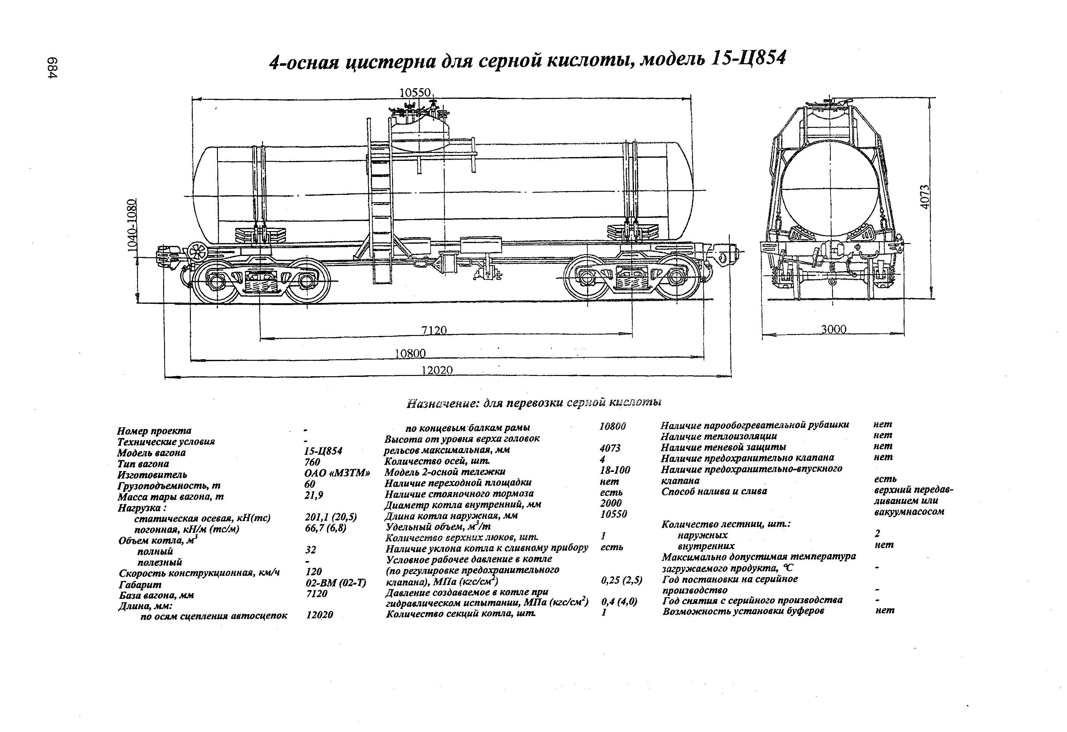 4-осная цистерна для серной кислоты, модель 15-Ц854
