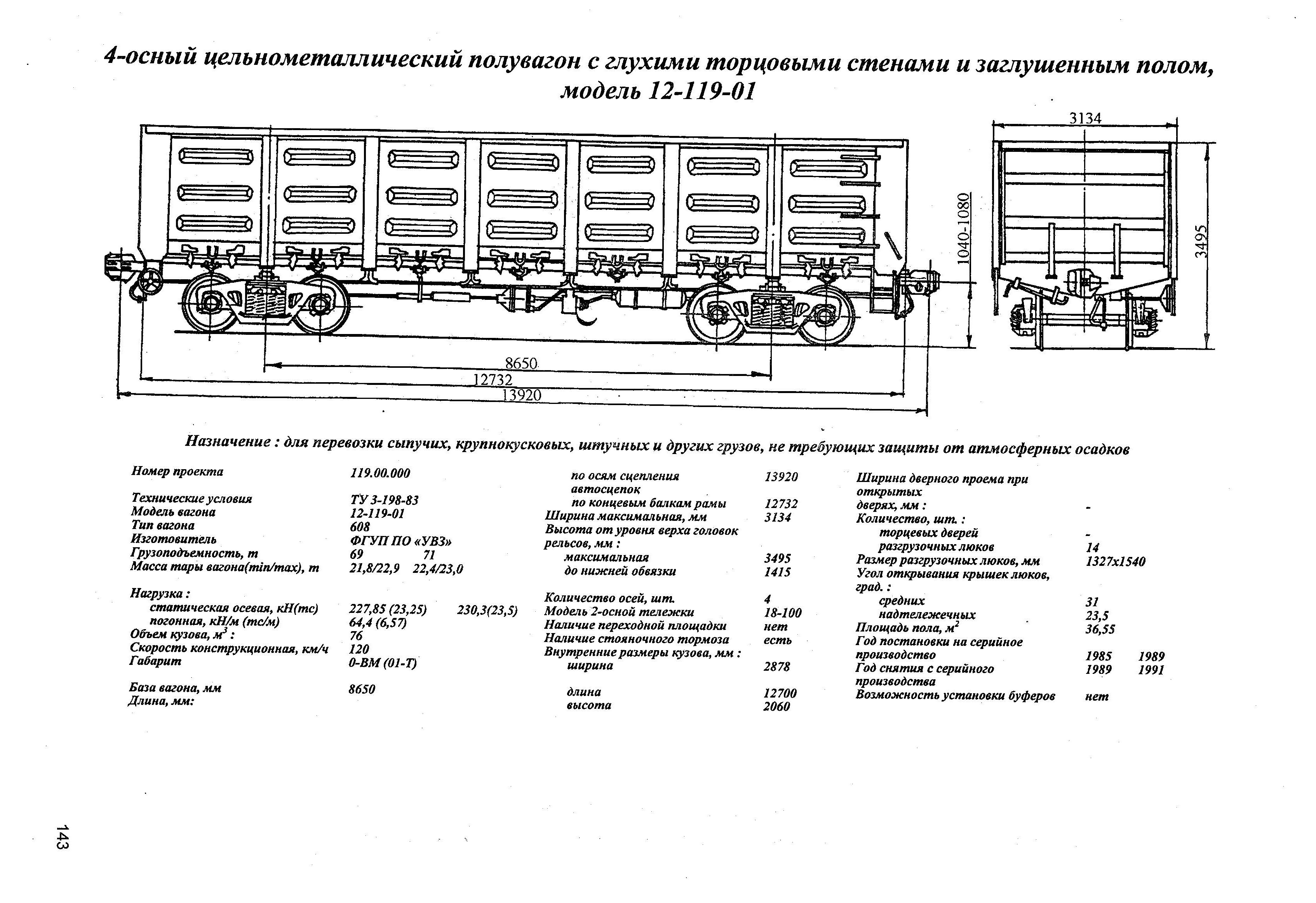 4-осный цельнометаллический полувагон с глухими торцовыми стенами и заглушенным полом, модель 12-119-01