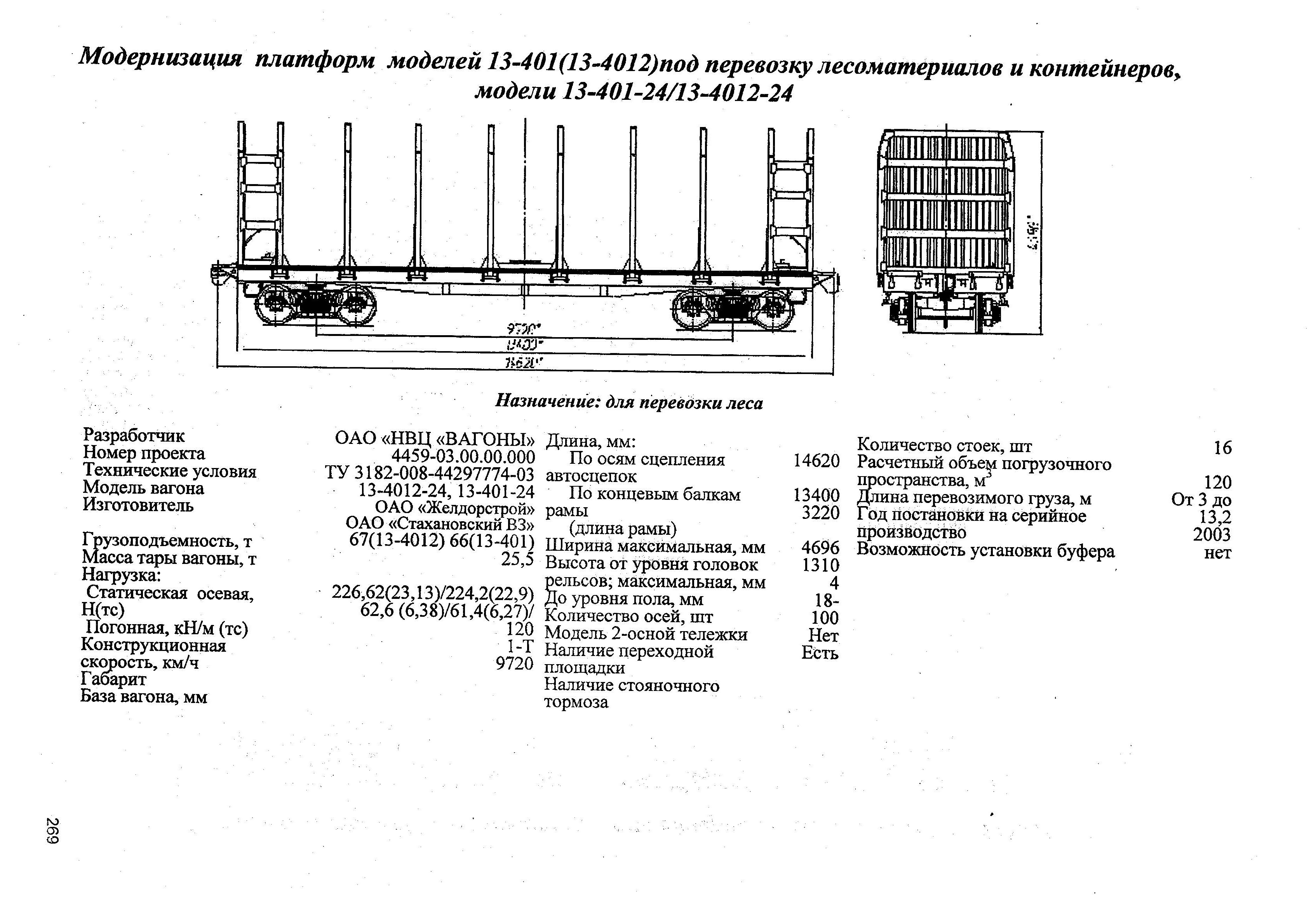 Модернизация платформ моделей 13-401(13-4012)под перевозку лесоматериалов и контейнерову модели 13-401-24/13-4012-24